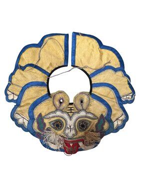 Vintage Chinese Tiger Bib Infant Embroidered Silk Lion Dance Collar Costume